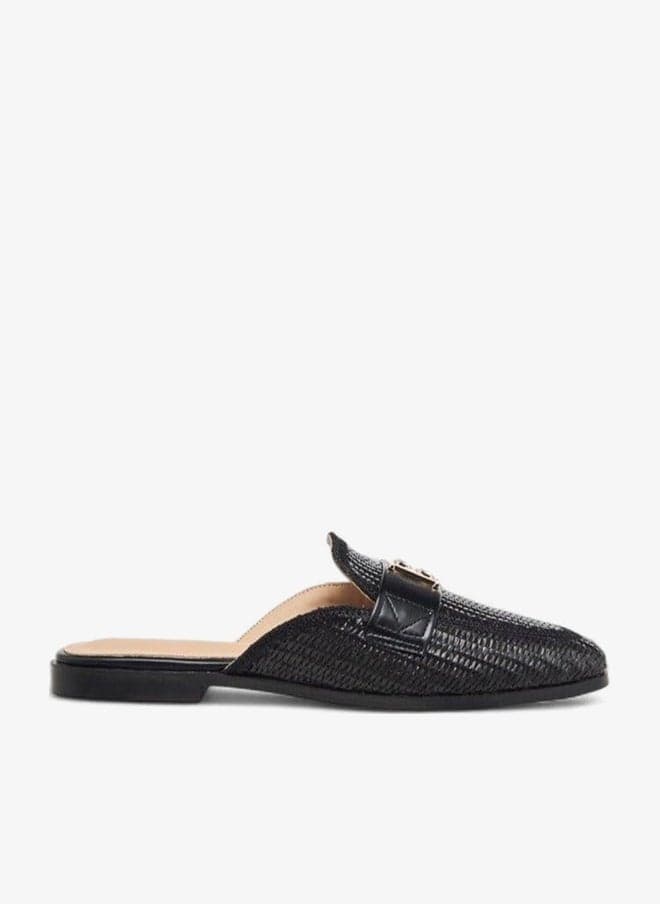 Textured Slip-On Mules with Metal Accent - Image 1