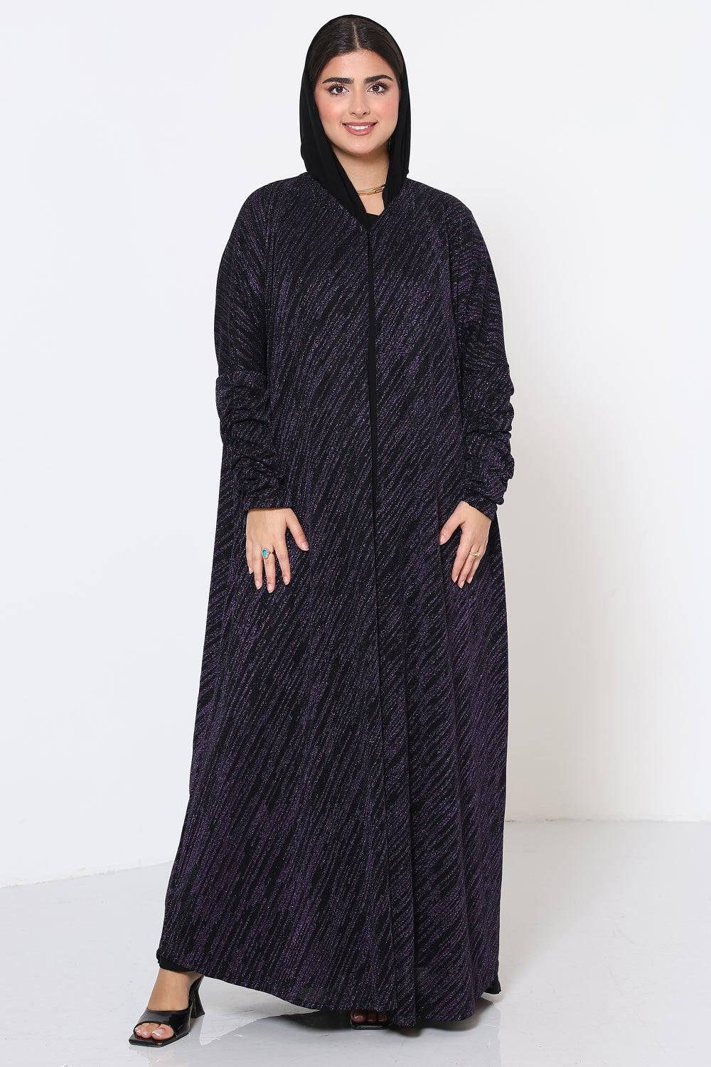 Casual Black Stretch Abaya with Purple Shine - Image 1