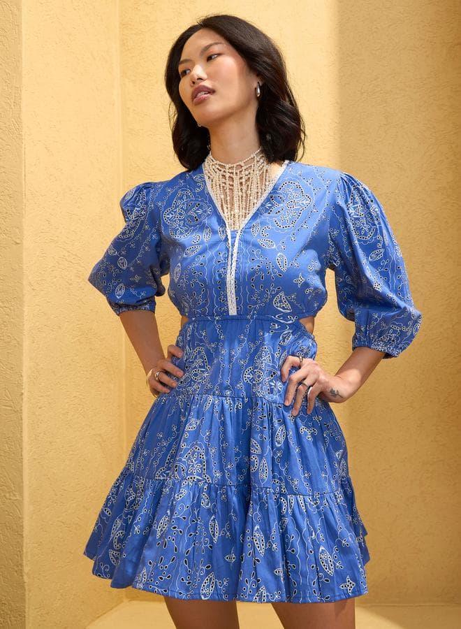 Sassafras Blue Side Cut-Out Mini Dress - Image 1