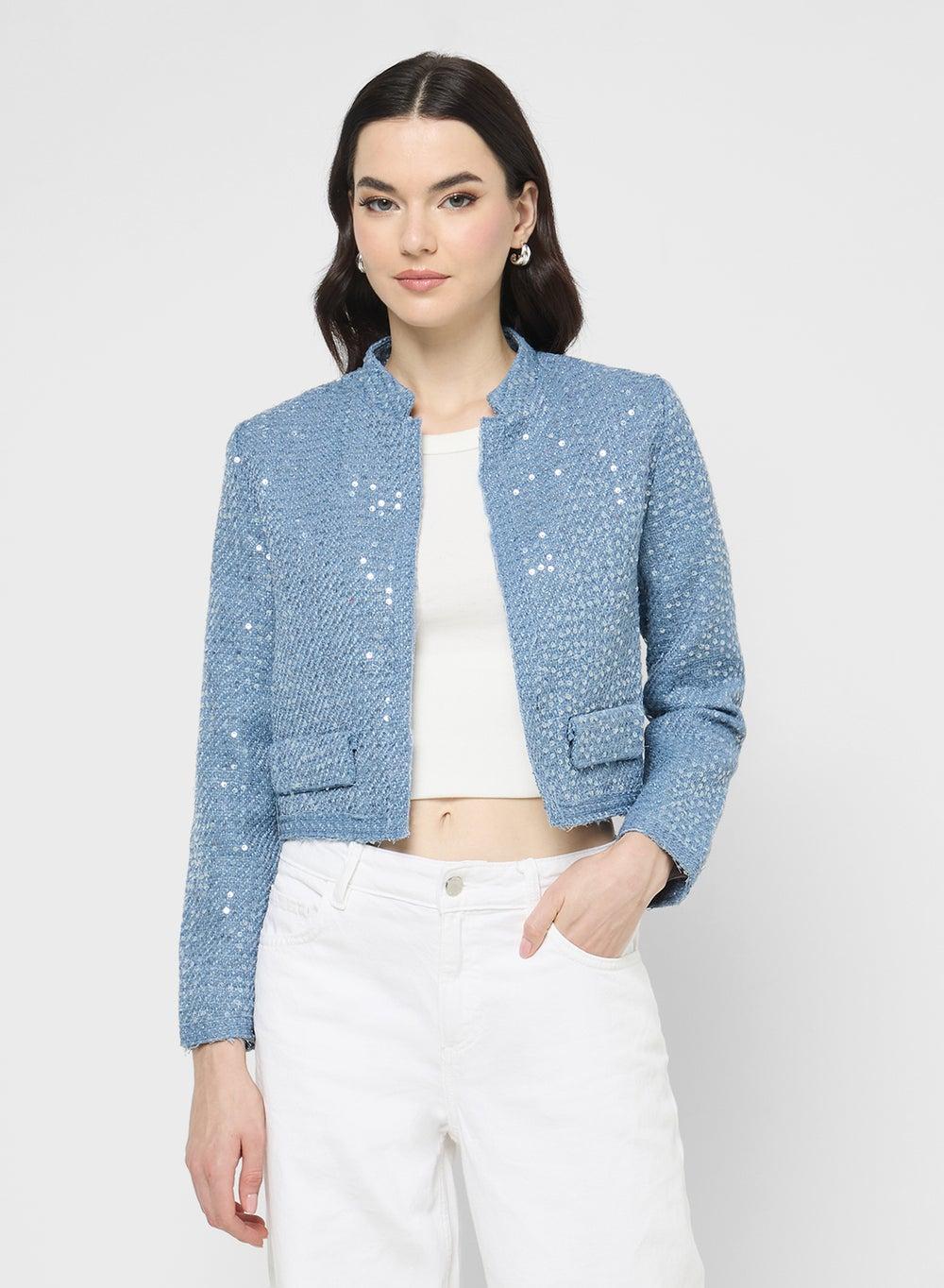 Classic Tweed Metallic Bomber Jacket - Image 1
