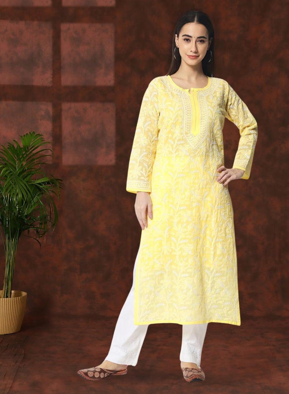 Hand Embroidered Chikankari Cotton Straight Kurta AL3592 - Image 1