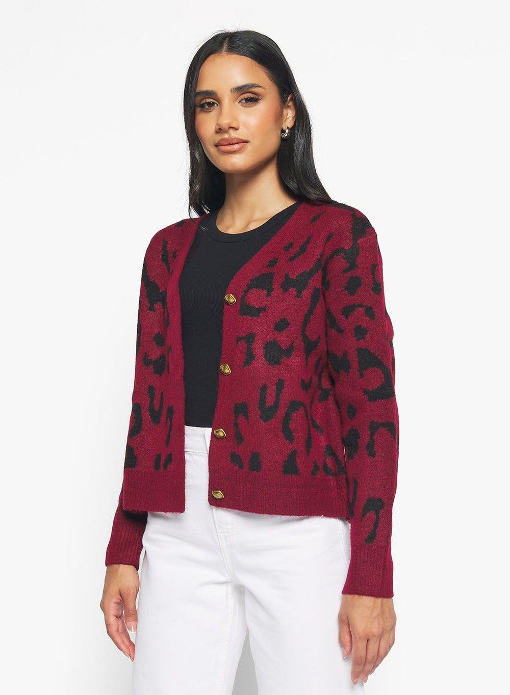 Leopard Print Button-Down Cardigan - Image 1