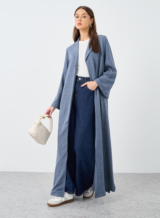 Styli Women Blue Front Open Abaya with Notch Lapel - Image 1
