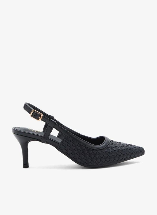 Weaved Cutout Slingback Pump with Adjustable Buckle - Image 1