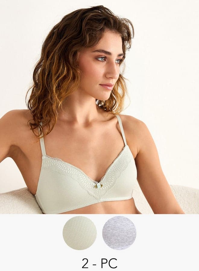 Set of 2 Lace Detail Ribbed Bras - Image 1
