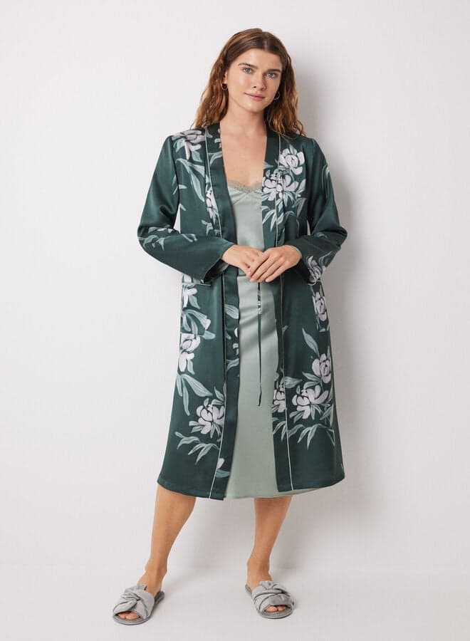 Long Floral Satin Robe for Women - Image 1