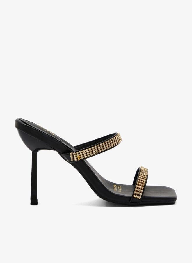 Diamante Strappy Mule Heeled Sandals - Image 1