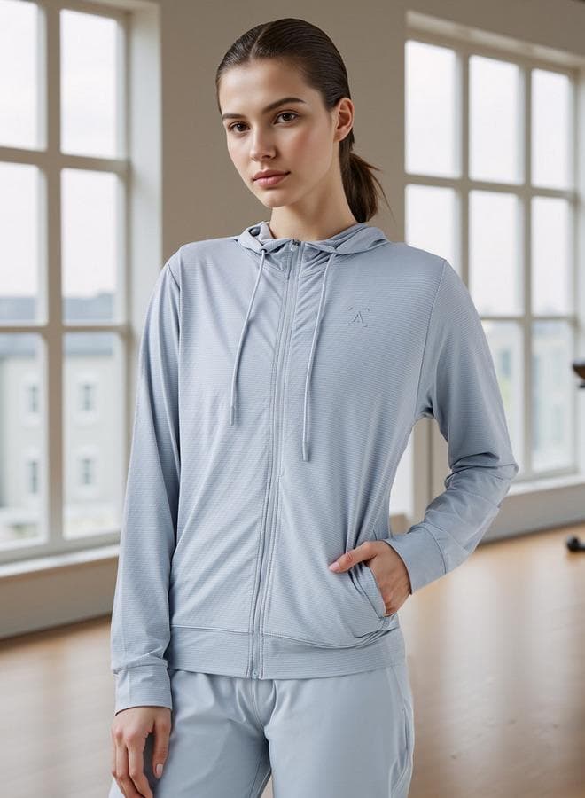Textured Zip Through Hoodie with Pockets - Image 1