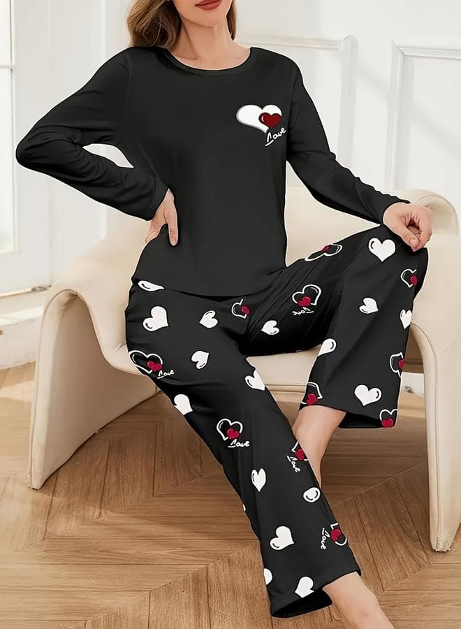 Take Two Heart Print Long Sleeve Pyjama Set - Image 1