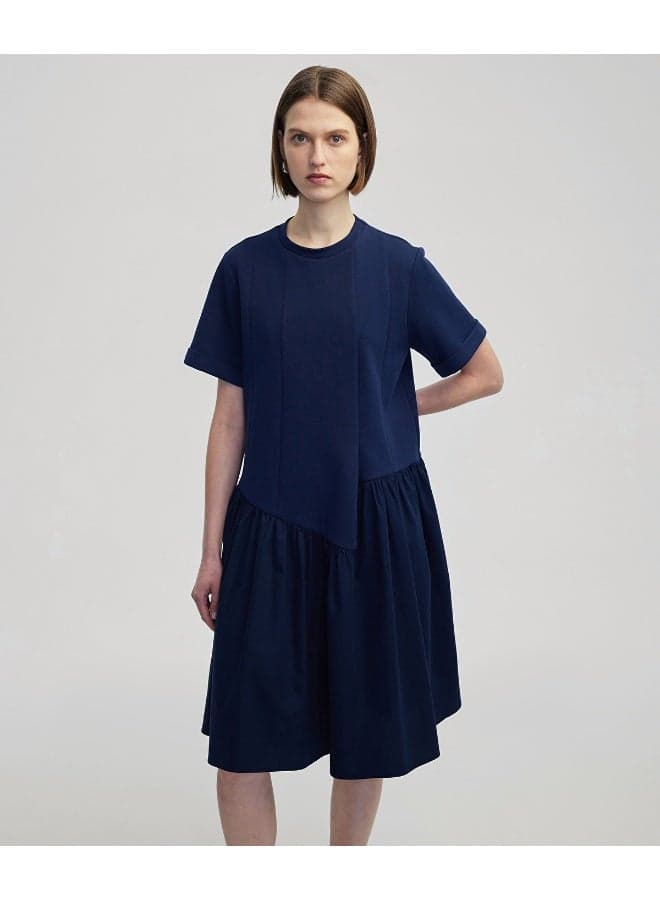Relaxed Fit Asymmetric Gathered Midi Dress - Image 1