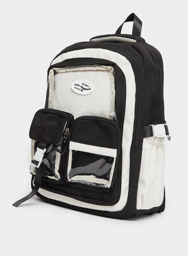 Styli Color Block Backpack with Transparent External Pockets - Image 1
