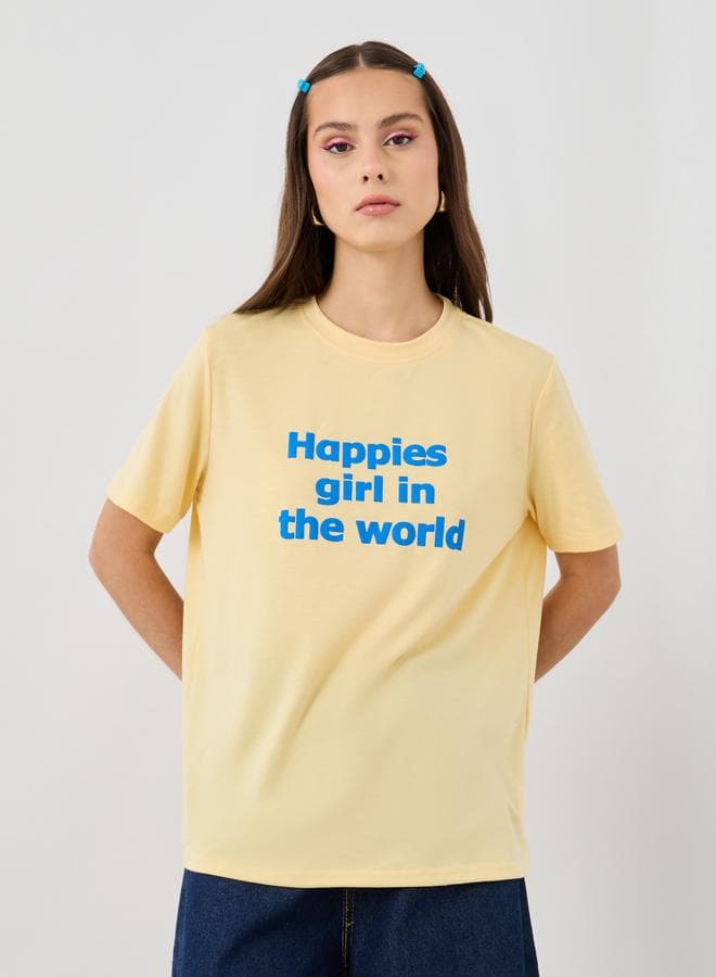 Slogan Print Oversized Round Neck T-Shirt - Image 1