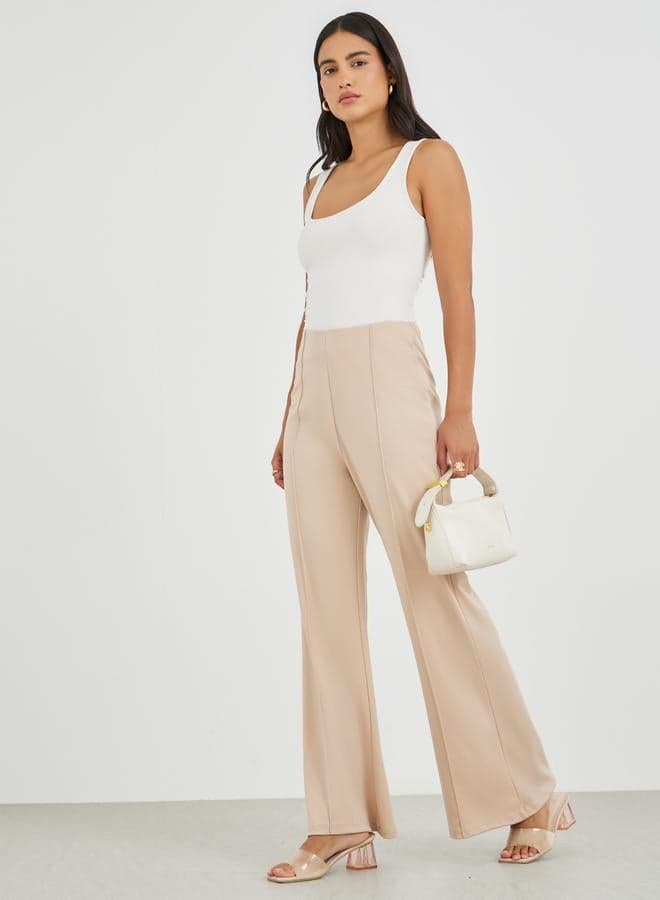 High Rise Wide Leg Pants with Pintuck Detail - Image 1