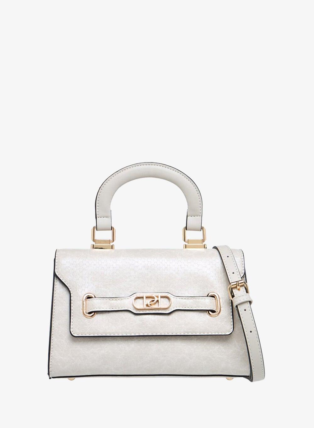 Textured Crossbody Satchel with Flap Closure and Adjustable Strap - Image 1