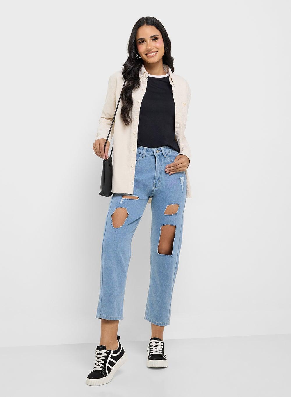 Ripped Boyfriend Jeans for Women - Image 1