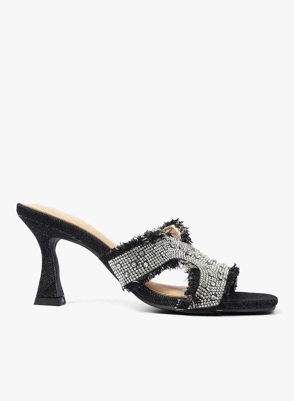 Crystal Denim Sculpted Heel Mule - Image 1
