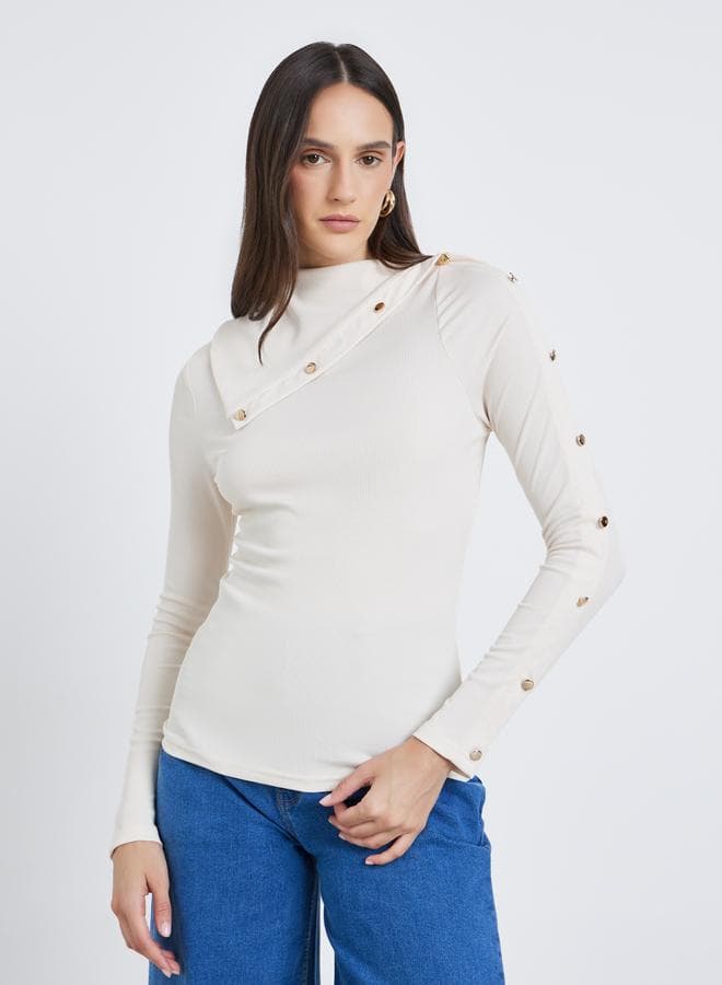 Styli Buttoned Detail Long Sleeve Blouse - Image 1