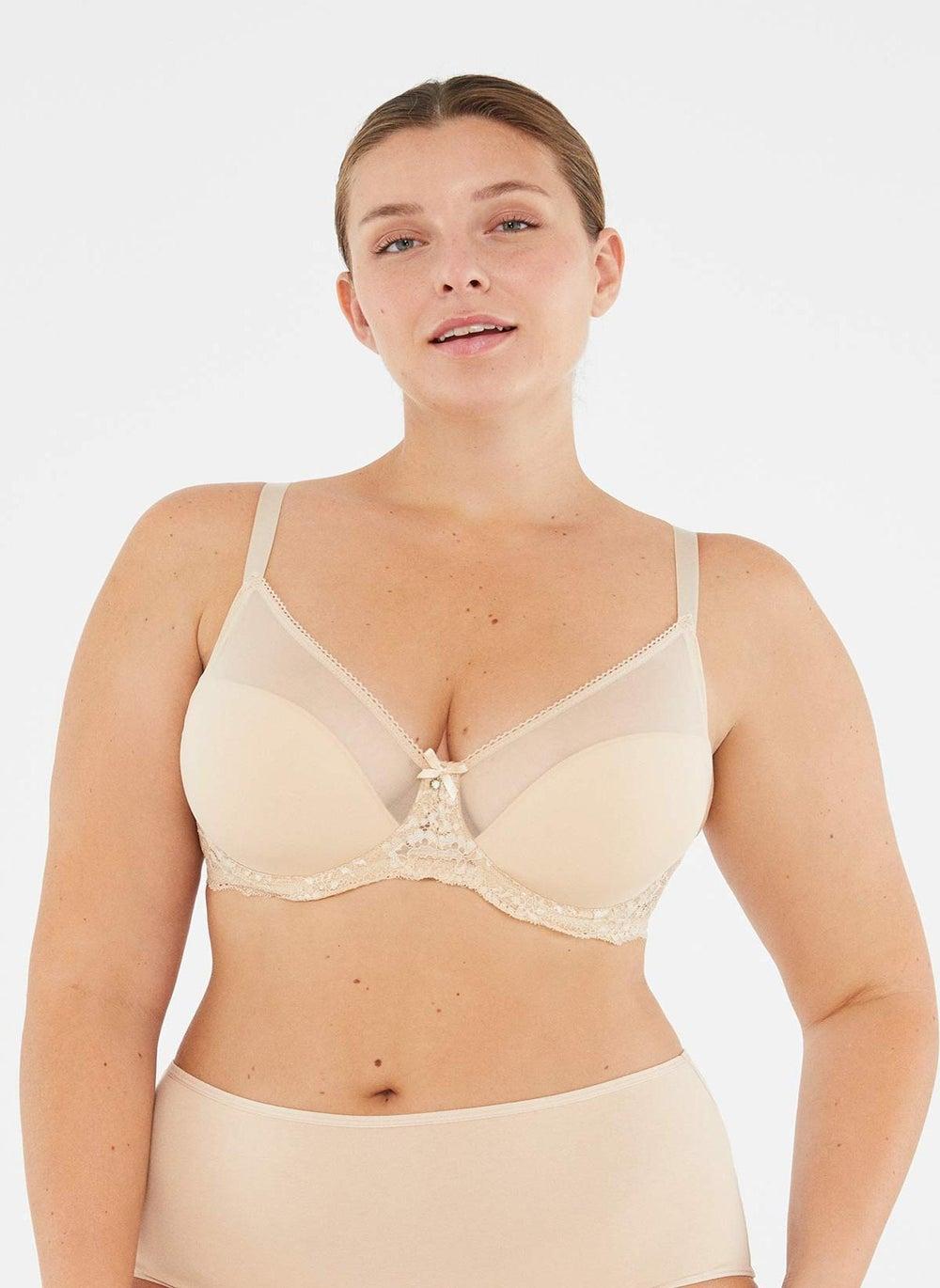 Beige Minimizer Bra with Fixed Straps - Image 1