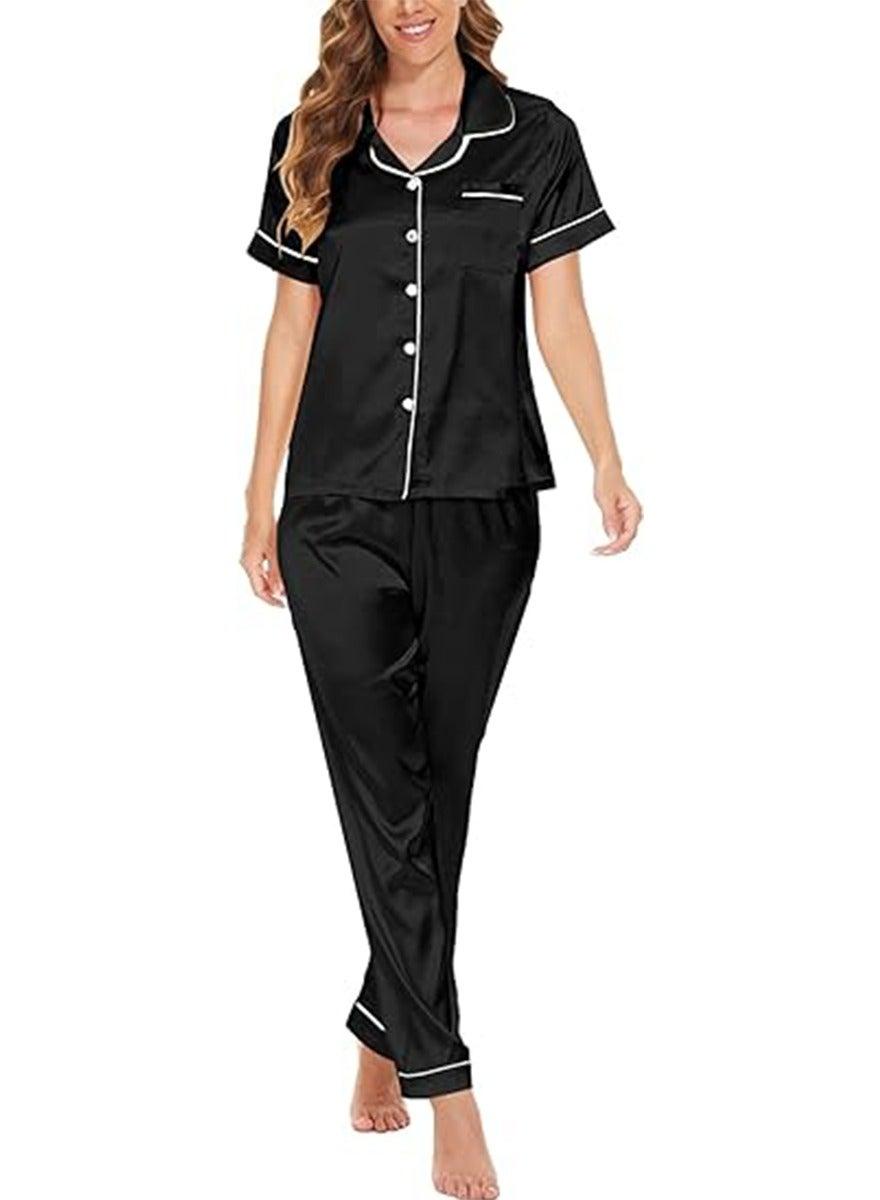 Women's Silk Satin Short Sleeve Pajama Set - Image 1
