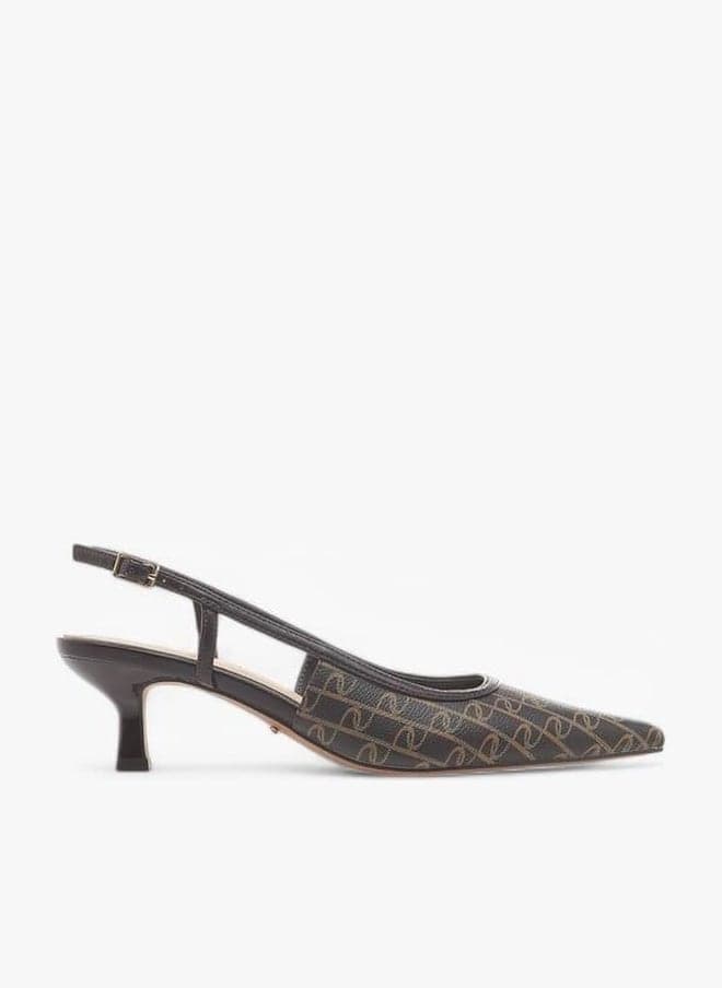 Women's Monogram Slingback Kitten Heels with Buckle Closure - Image 1