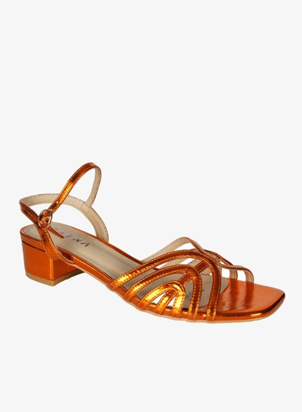 221-12 Zayna Ladies Mid Heel Backstrap Sandals Y-0722 Orange - Image 1