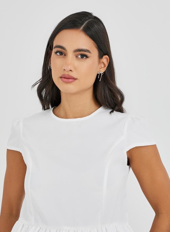 Balloon Hem Short Sleeve Blouse - Image 1