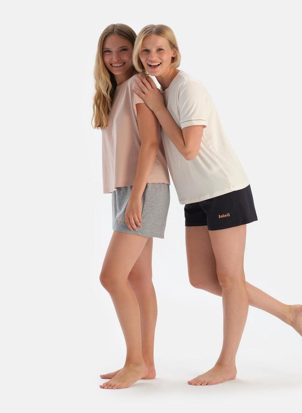 2 Pack Slogan Print 100% Cotton Mid Rise Shorts - Image 1
