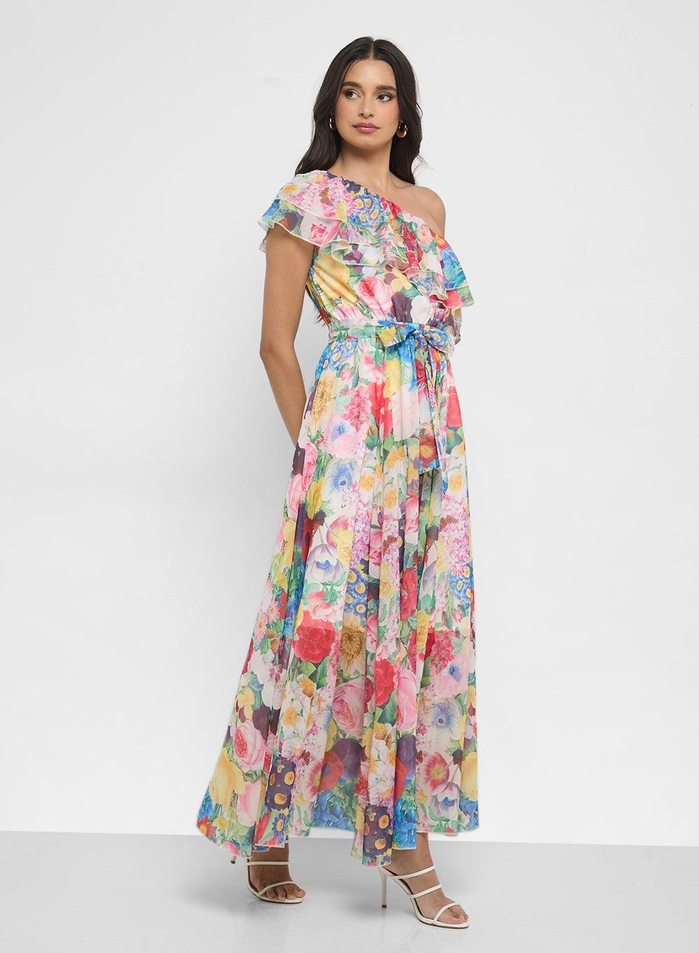 Floral One-Shoulder Maxi Dress with Ruffled Detail - Image 1