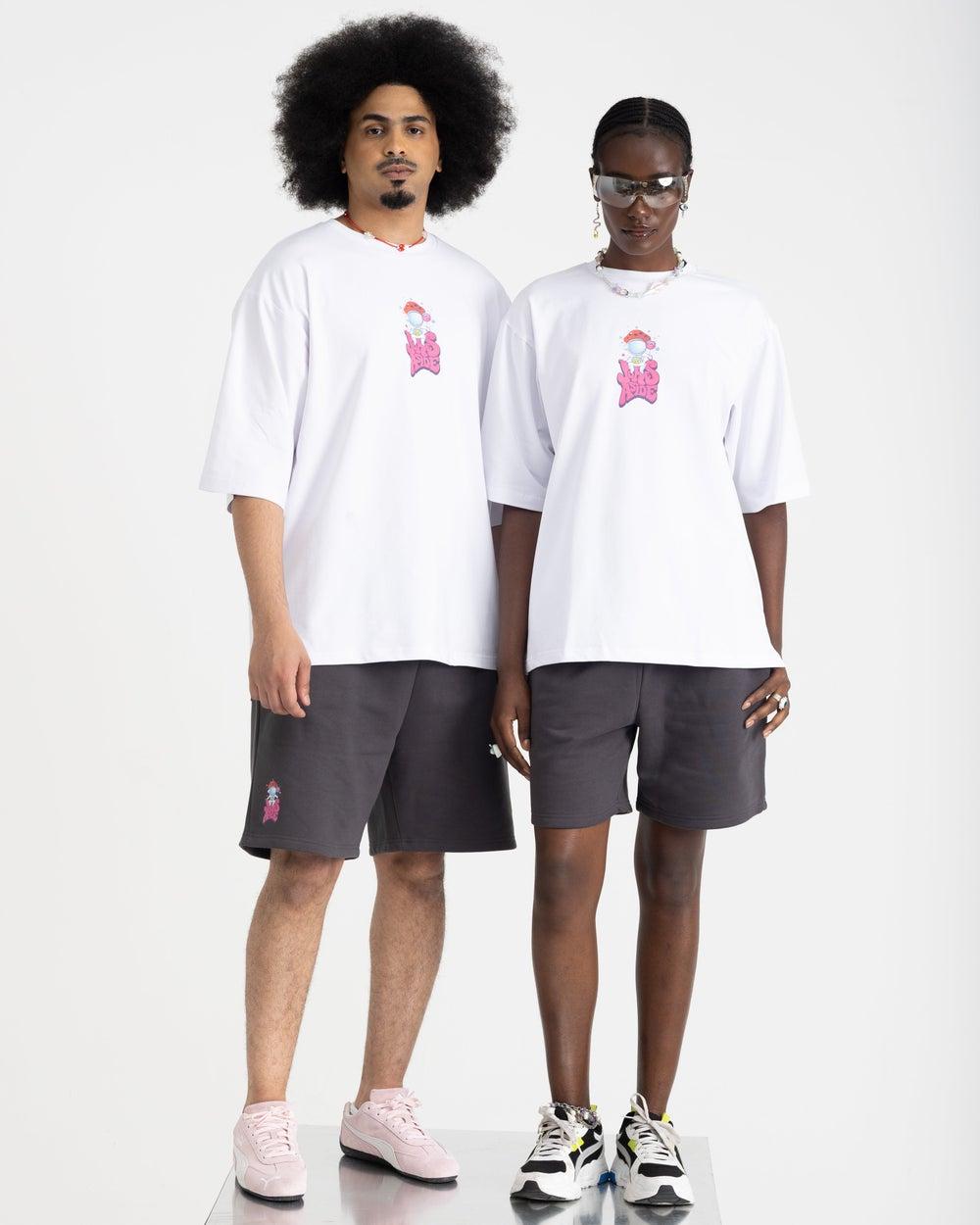 White LOGO T-Shirt with Pink Logo - Image 1