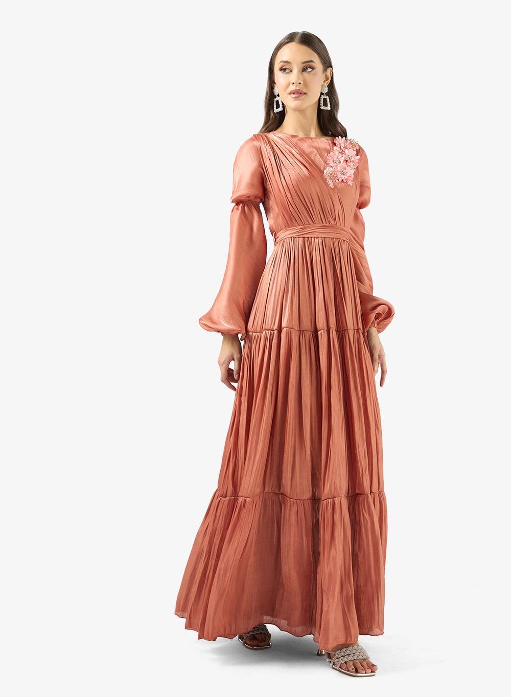 Tiered Satin Maxi Dress for Women - Image 1