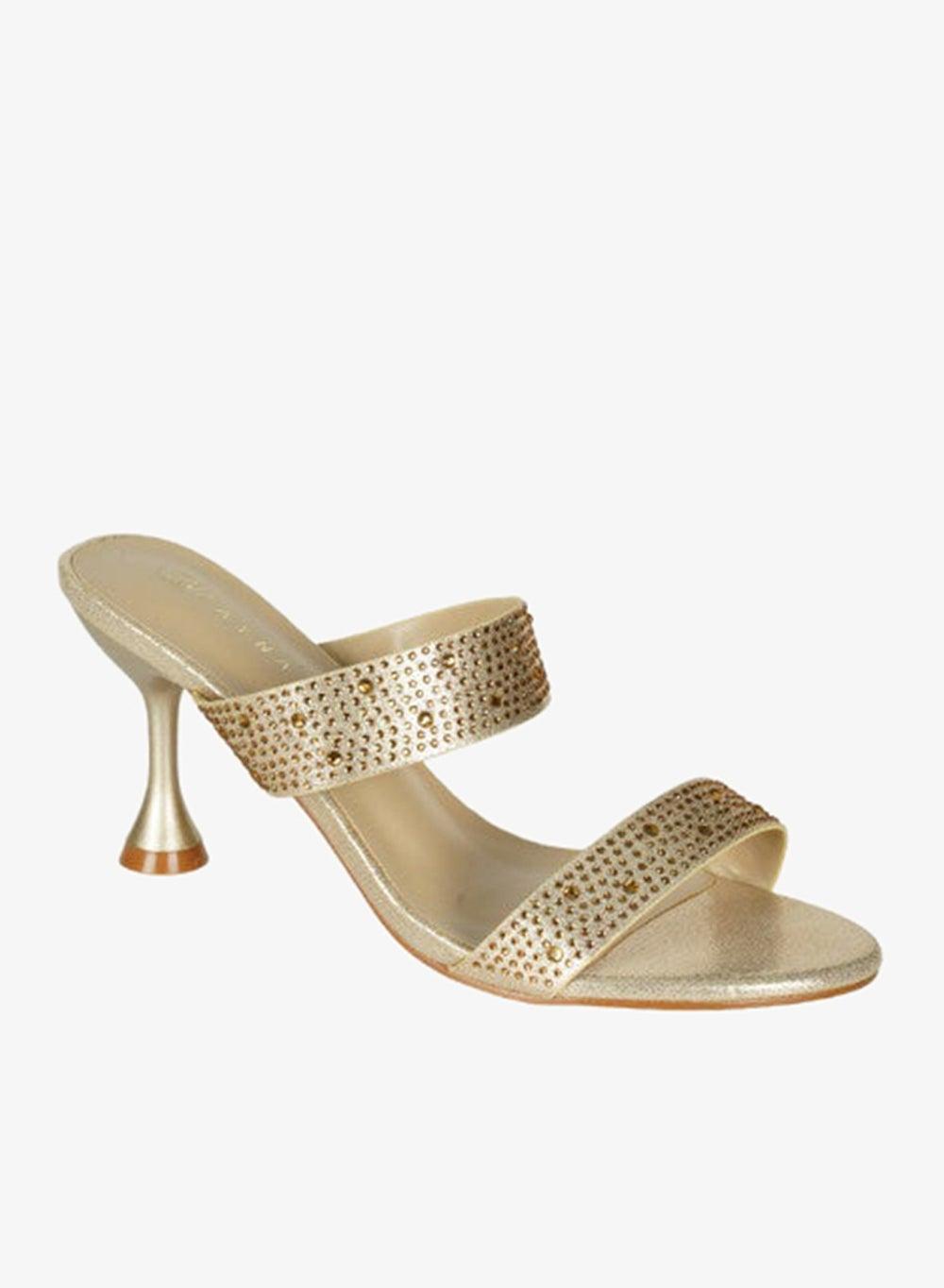 221-73 Zayna Ladies Mid Heel Slip-On Sandals Gold - Image 1