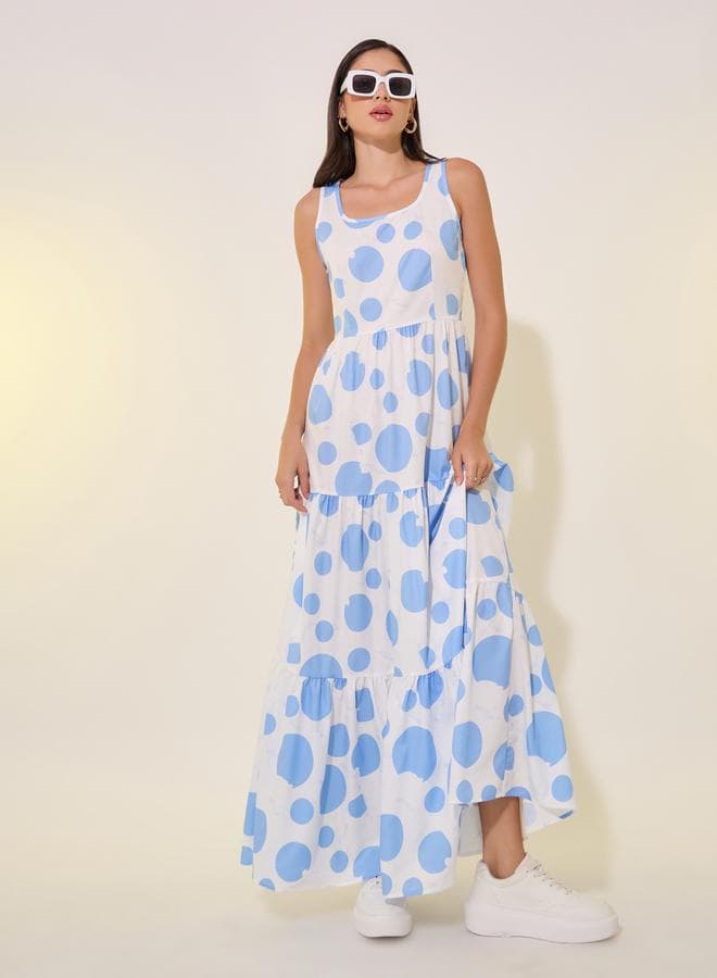 Light Blue Polka Dot Tiered Maxi Dress - Image 1