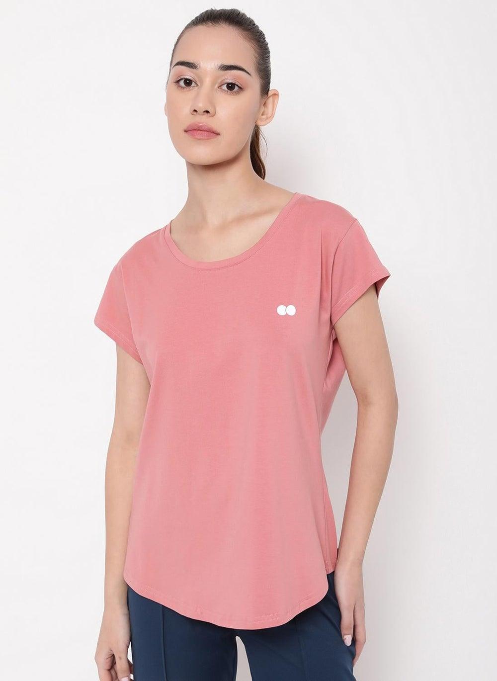 Clovia Comfort Fit Salmon Pink Cotton Active T-Shirt - Image 1