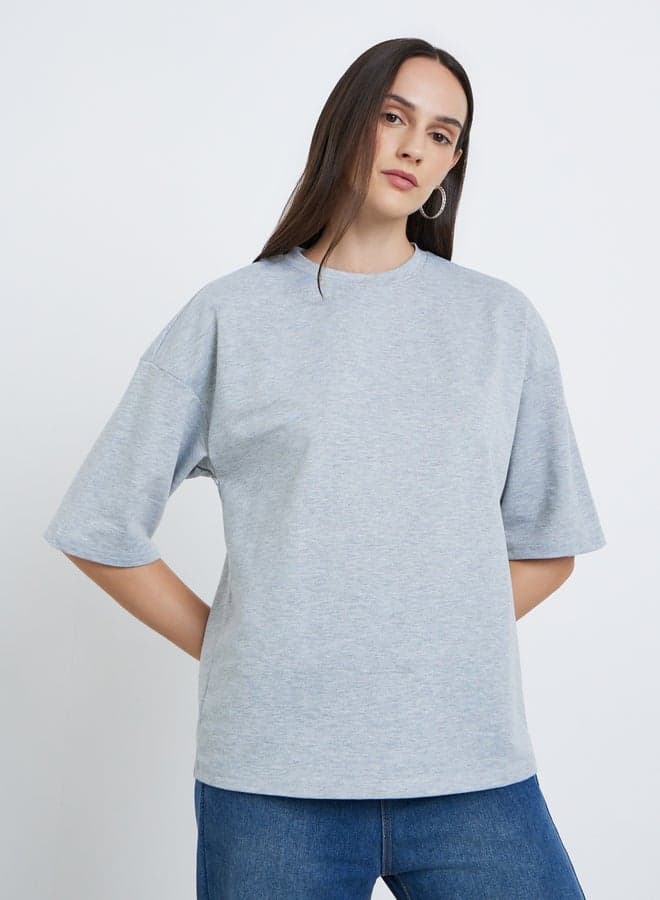 Styli Grey Terry Boxy Fit Women’s T-Shirt - Image 1