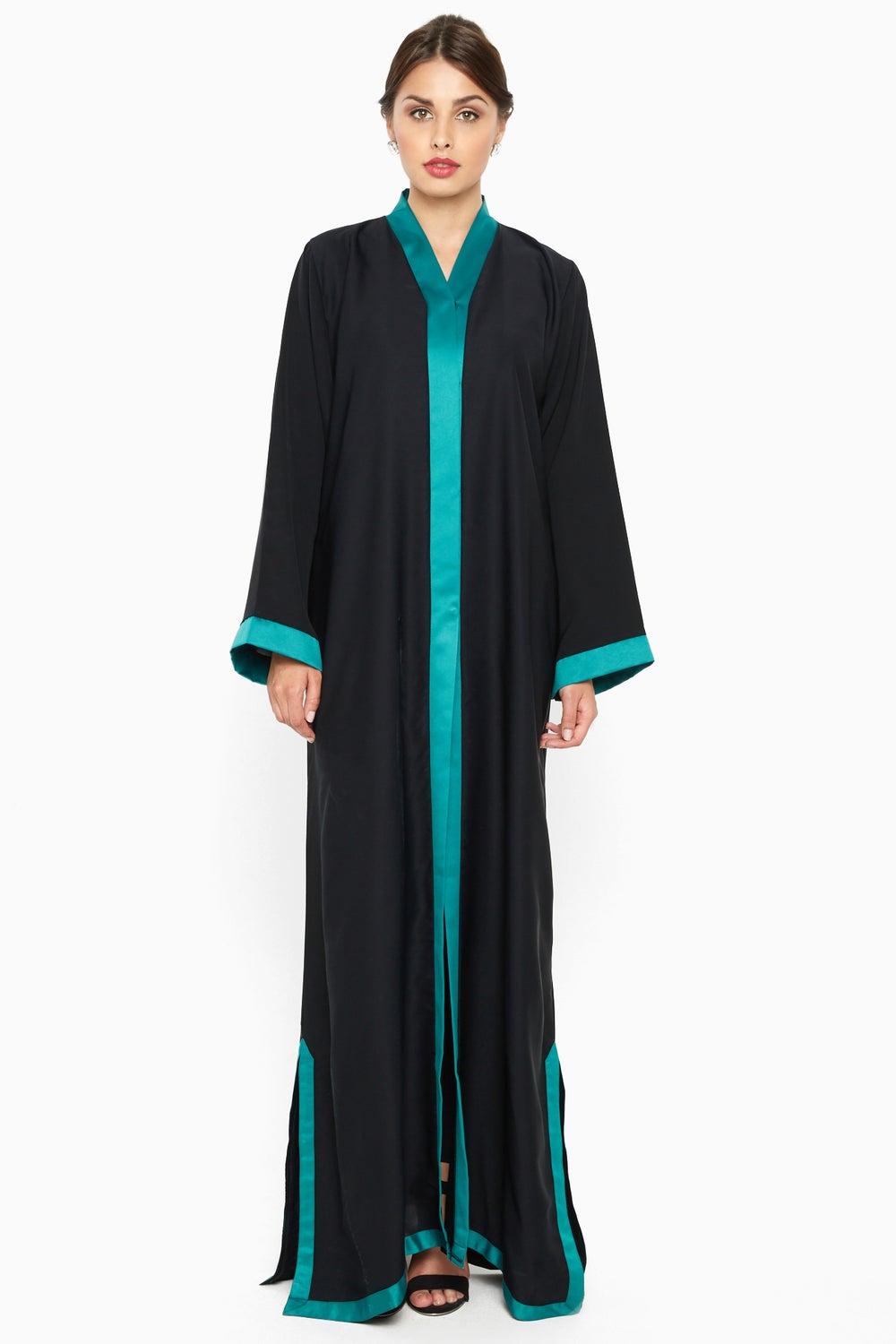 Blue Satin Stripe Abaya with Shelia AJ589A - Image 1