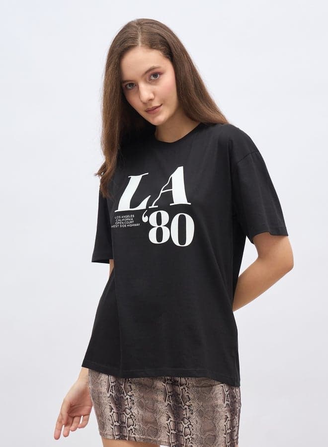 Graphic Print Oversized Longline T-Shirt - Image 1
