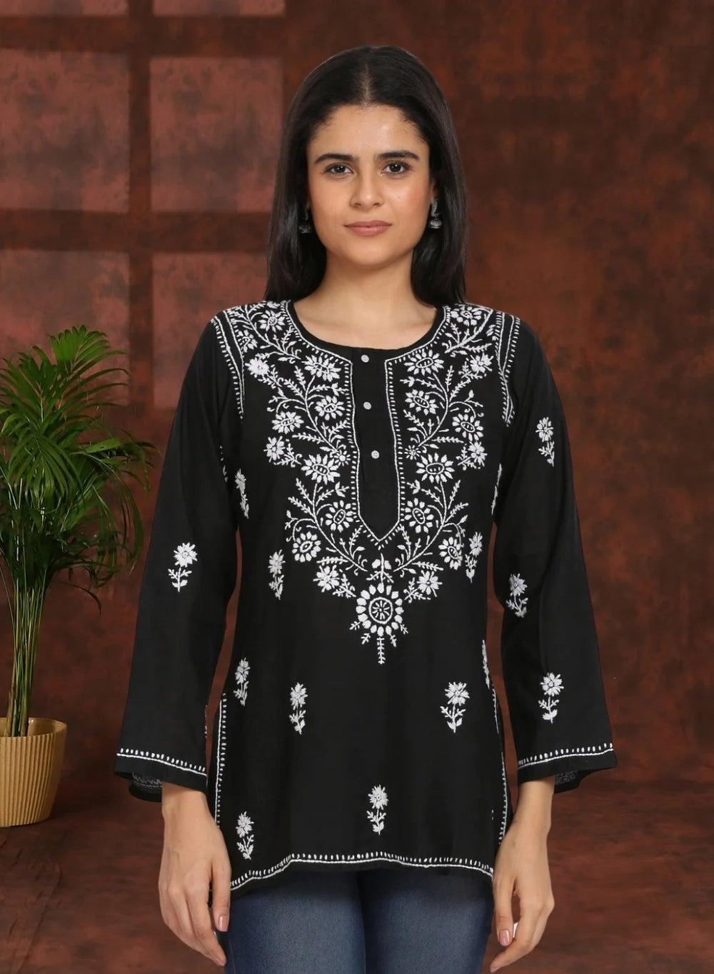 Hand Embroidered Chikankari Cotton Kurti ALSTV115 - Image 1
