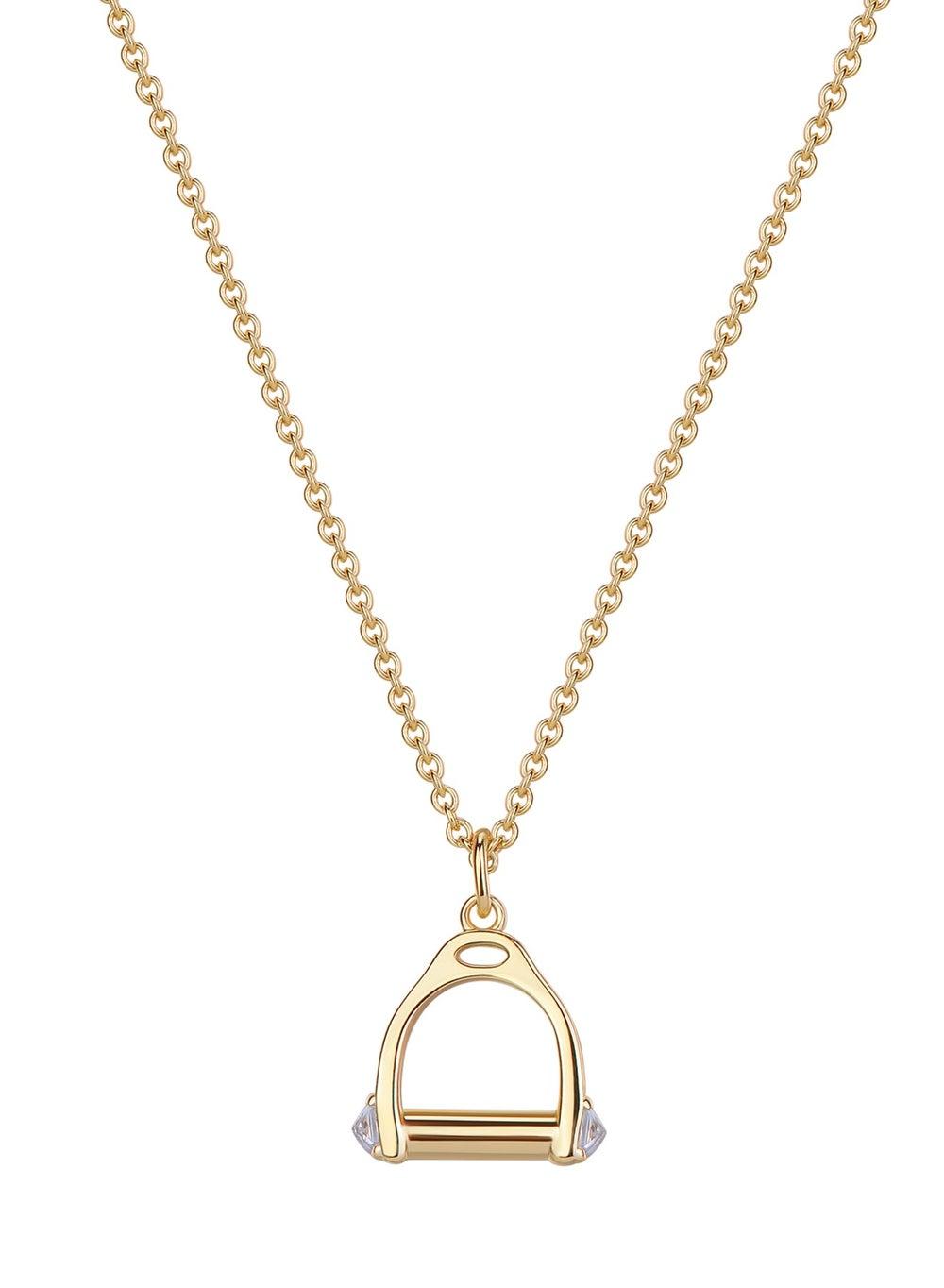 Ricordi Gold Stirrup Necklace with White Zirconia - Image 1