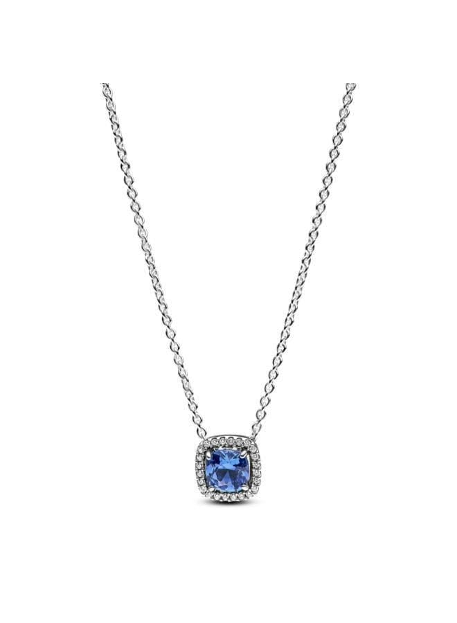 Sparkling Square Blue Halo Pendant Necklace - Image 1