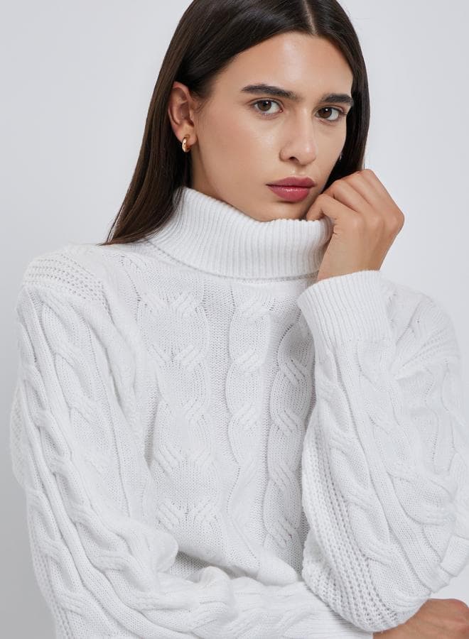 Take Two White Cable Knit Turtleneck Sweater - Image 1