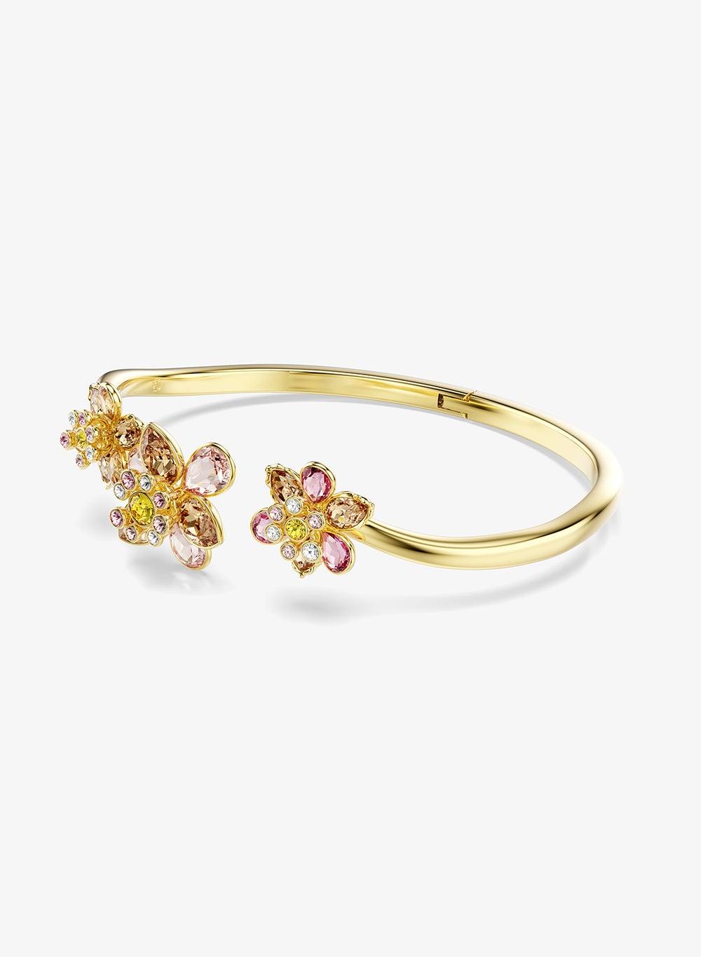 Idyllia Gold-Tone Crystal Flower Bangle Bracelet - Image 1