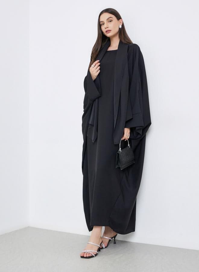 Solid Batwing Sleeve Abaya with Hijab Set - Image 1