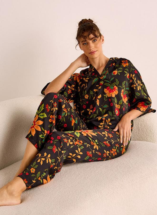 Floral Print Top and Pyjama Set - Image 1