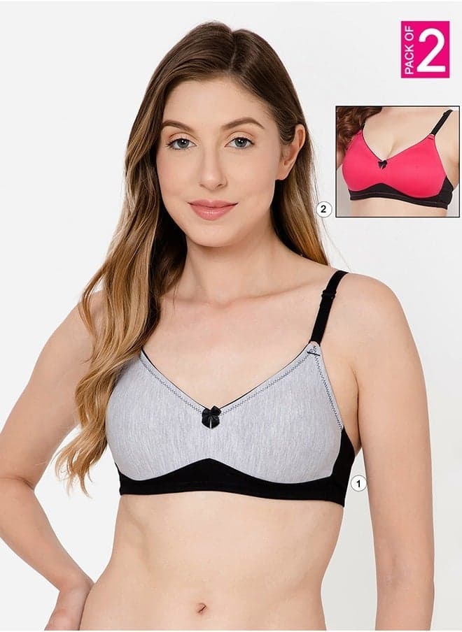 Clovia Pack of 2 Cotton Rich Full Coverage T-Shirt Bras - Image 1