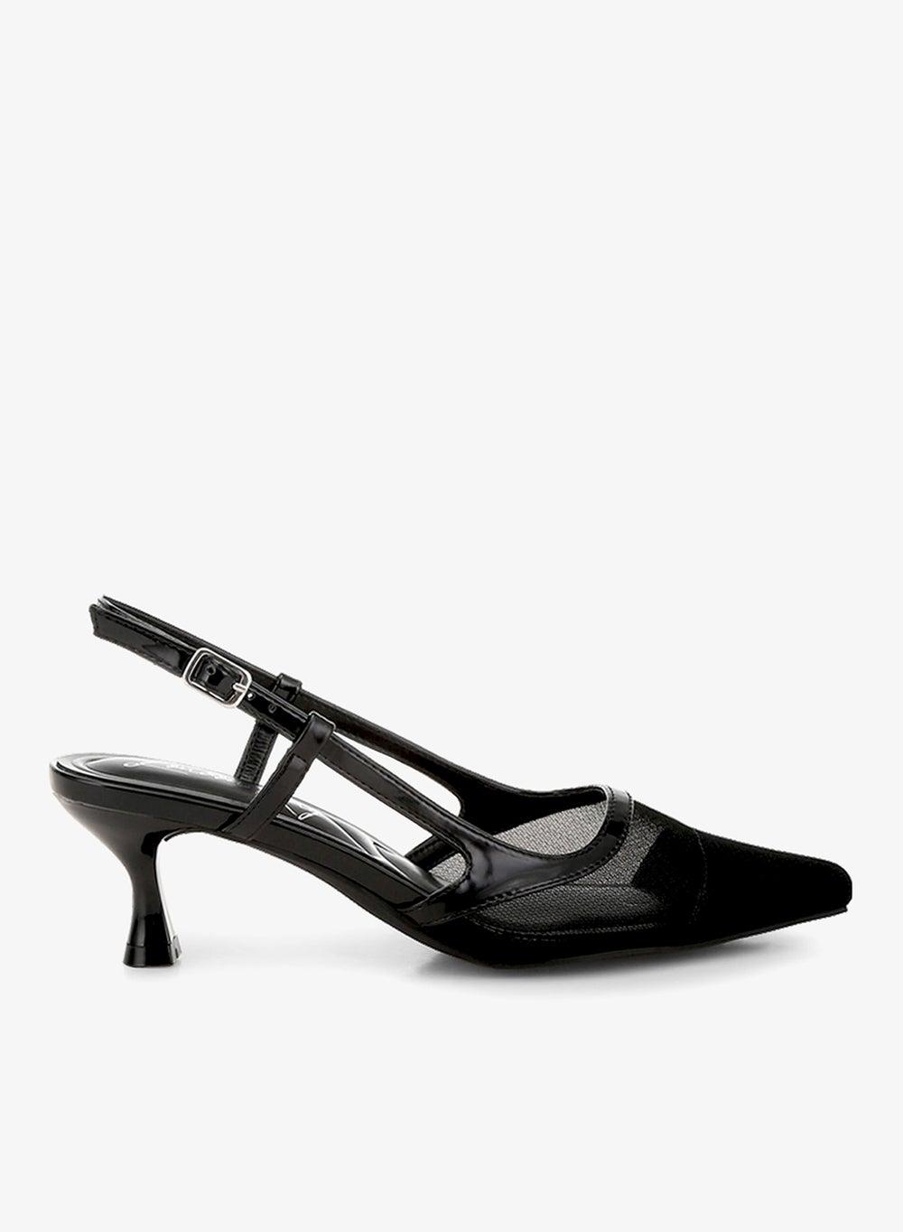 Black Mesh Slingback Sandals with Pointed Toe - Image 1