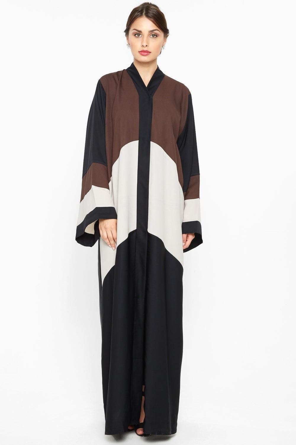 Tri-Color Casual Abaya with Cross-Cut Detail AJ553A - Image 1