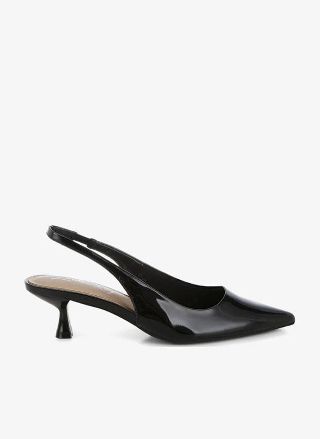 Black Kitten Heel Slingback Sandals - Image 1