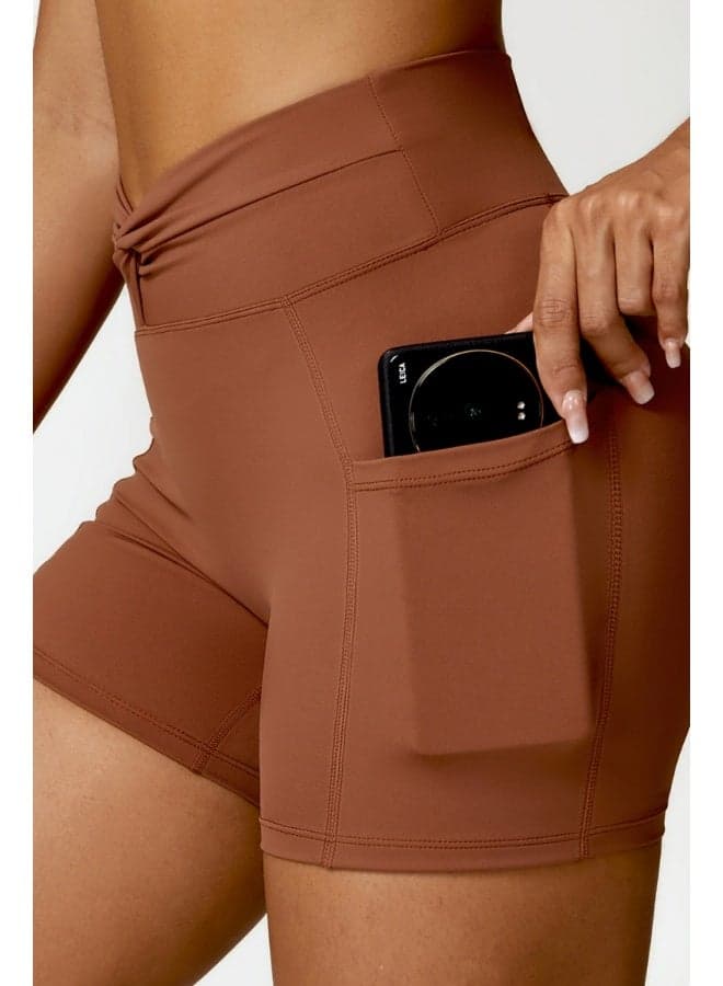 High Waist Contour Yoga Shorts with Pockets - Image 1
