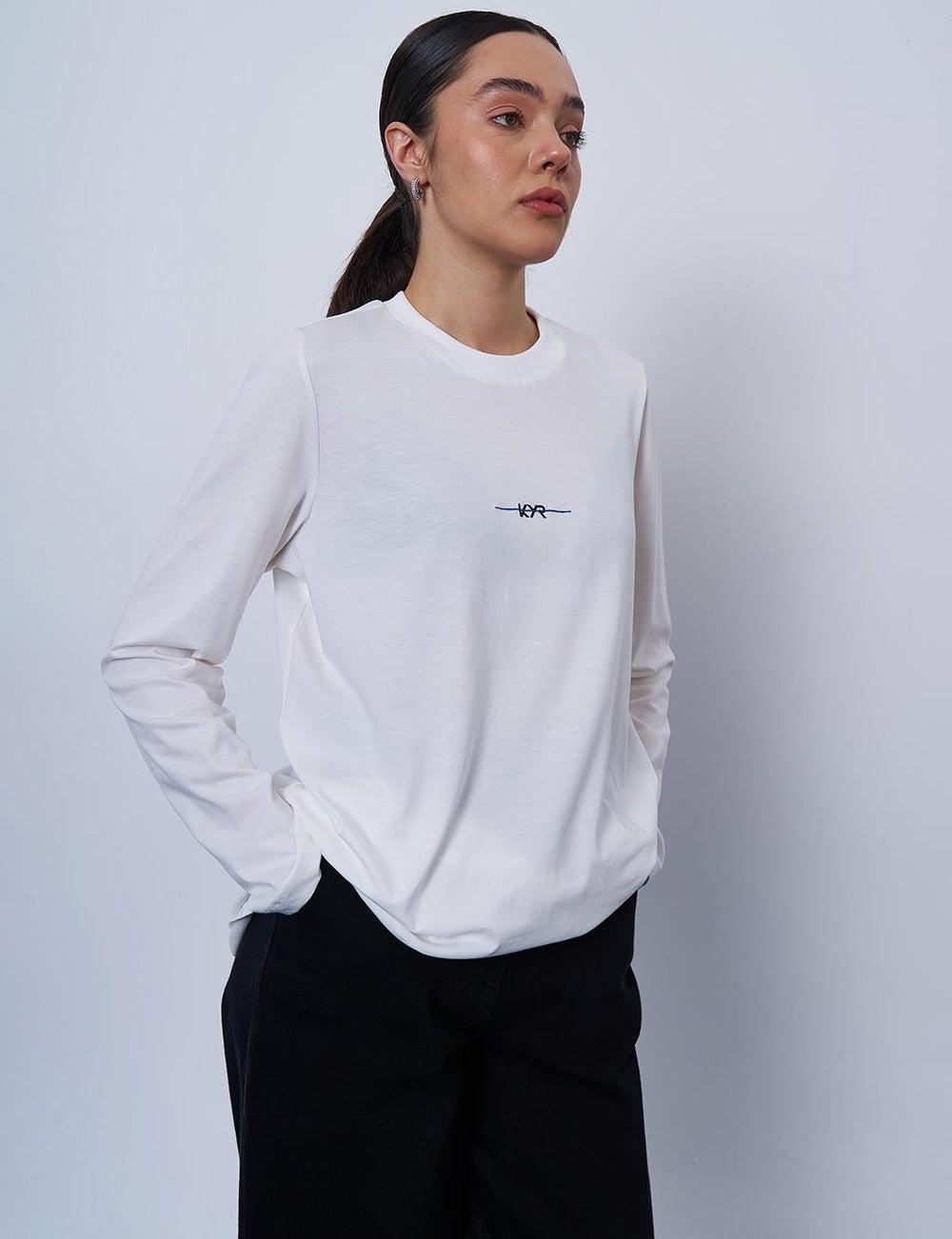 Logo Embroidered Knit Sweatshirt in Optical White - Image 1
