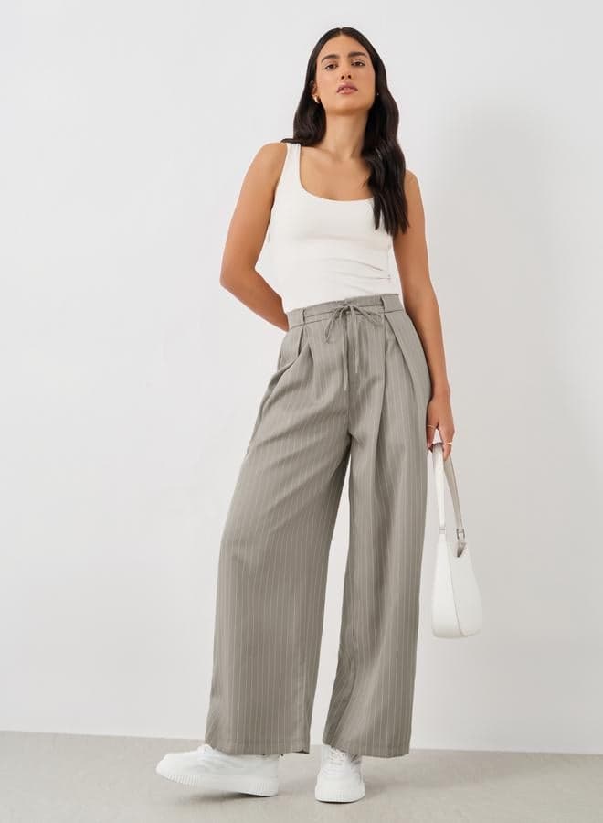 Striped Inverted Pleated Drawstring Pants - Image 1